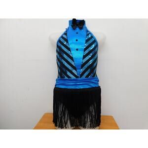 Dance Costume AWCT V2167 Intermediate Medium Child Turquoise Fringe Skirt Jazz